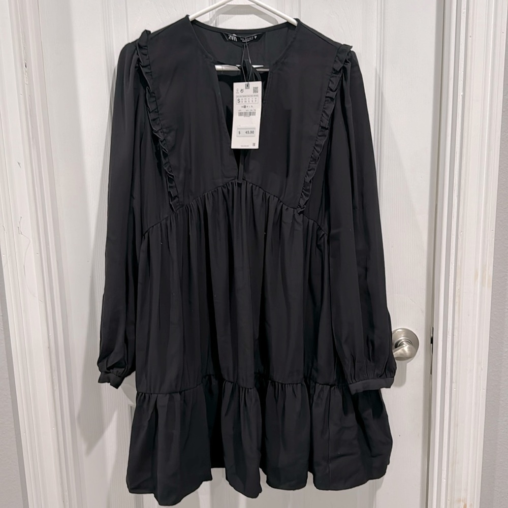 Zara black ruffle spring dress